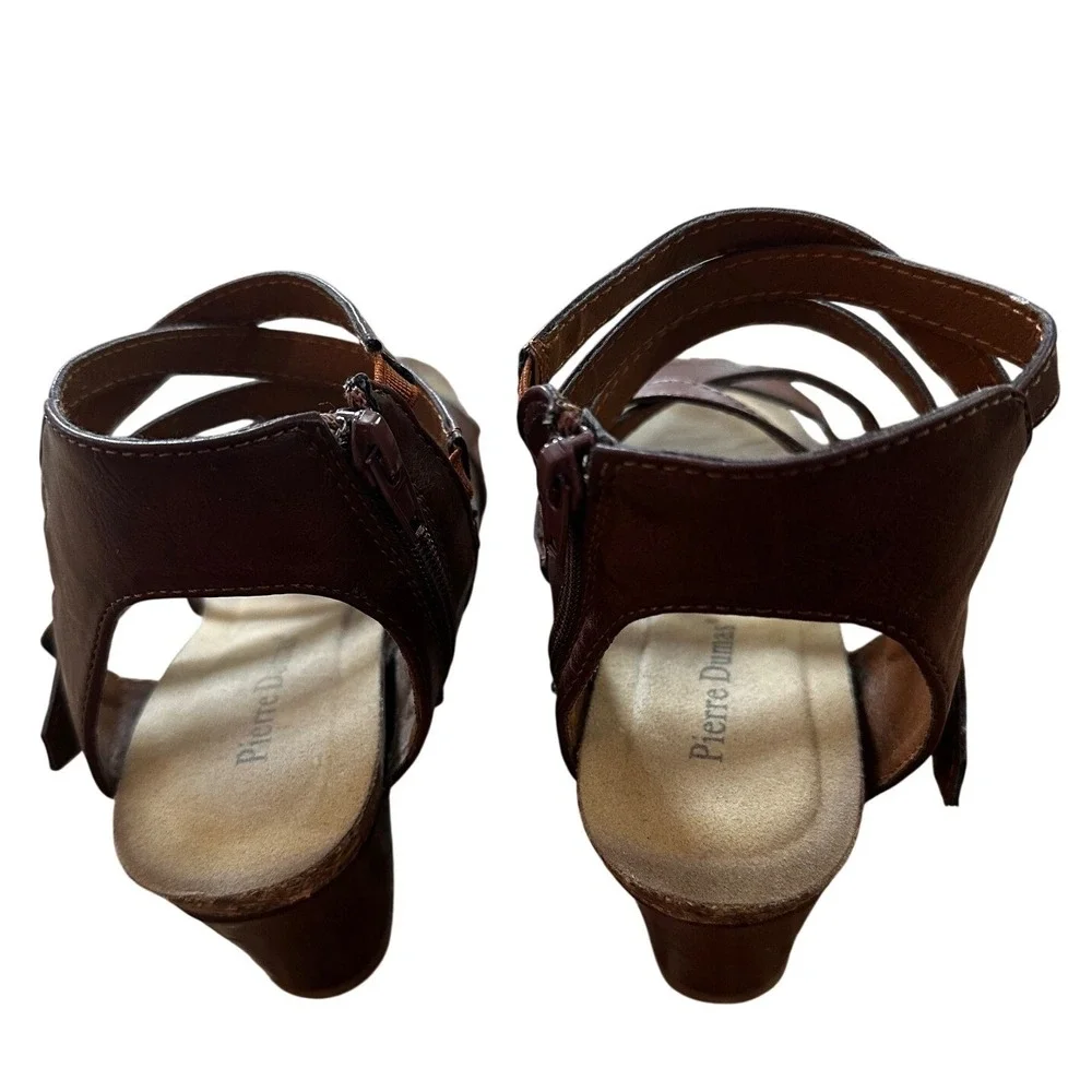 Pierre Dumas Brown Strappy Wedge Sandals‎ Womens Size 7